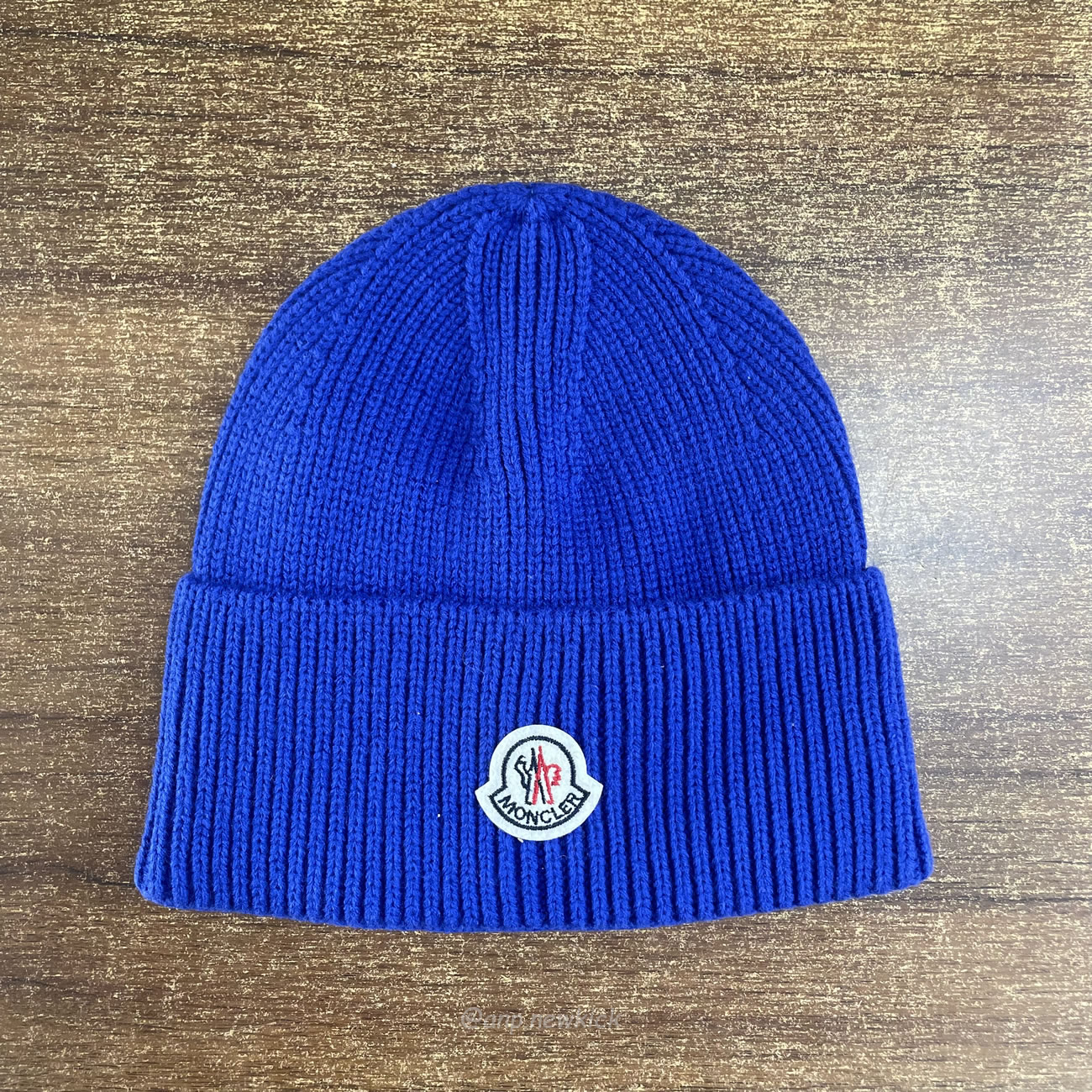 Moncler Logo Patch Ribbed Knit Beanie Black Blue (7) - newkick.org